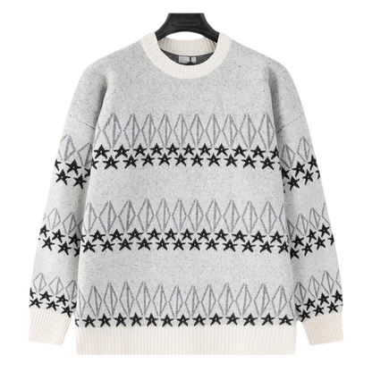 Dior Star And Geometric Pattern Crew Neck Long Sleeve Sweater