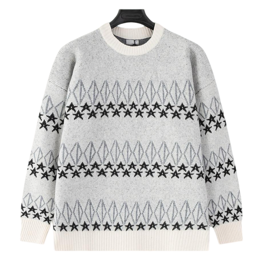 Dior Star And Geometric Pattern Crew Neck Long Sleeve Sweater