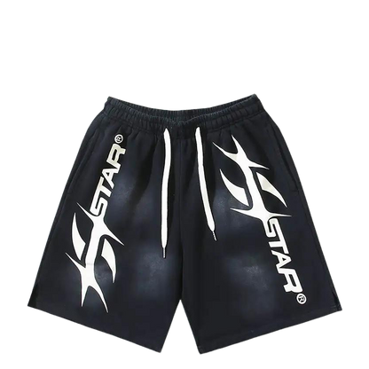 Hellstar Men's Black Drawstring Shorts with White Graphic Logo