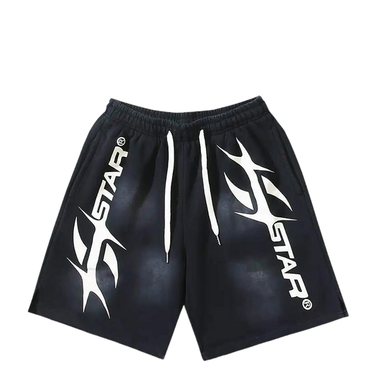 Hellstar Men's Black Drawstring Shorts with White Graphic Logo