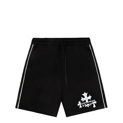 Chrome Hearts Inspired Black Drawstring Shorts With White Cross Logo