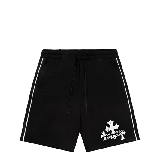 Chrome Hearts Inspired Black Drawstring Shorts With White Cross Logo