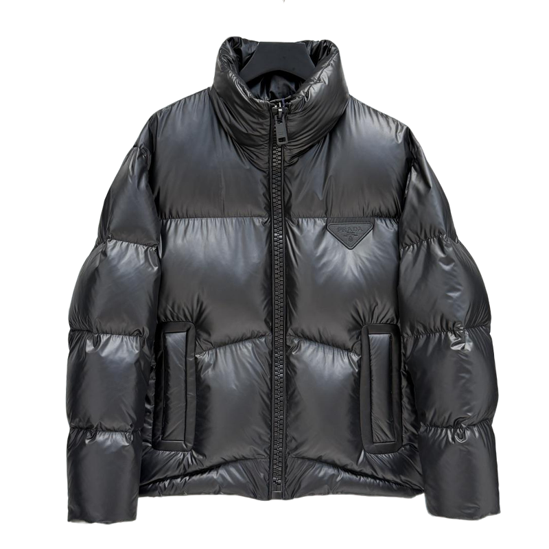 Prada Black High - Neck Down Jacket With Triangle Logo