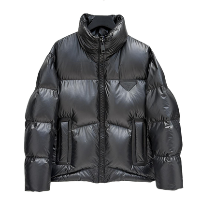Prada Black High - Neck Down Jacket With Triangle Logo