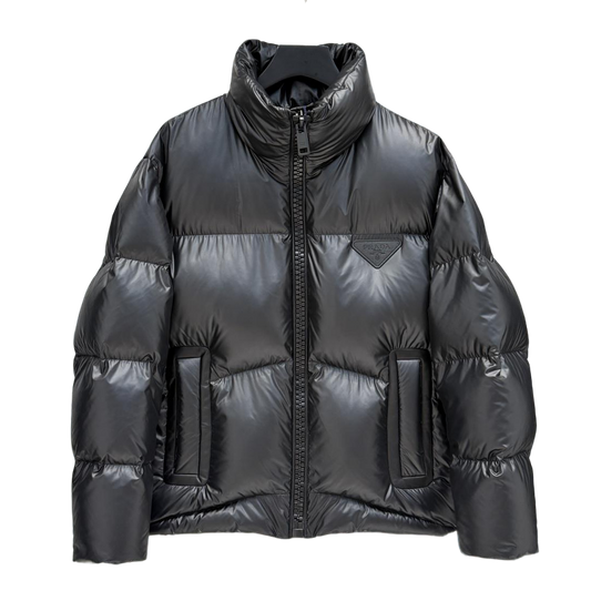 Prada Black High - Neck Down Jacket With Triangle Logo