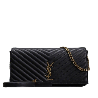 YSL Kate Black Quilted Leather Chain Crossbody Bag with Gold Logo 604276