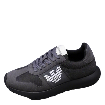 Emporio Armani Grey Mesh And Suede Athletic Sneakers With Logo
