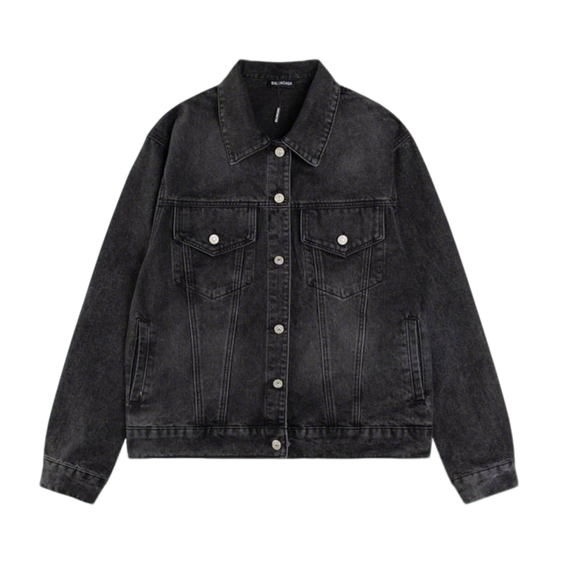 Balenciaga Black Denim Jacket With Classic Button Front Design