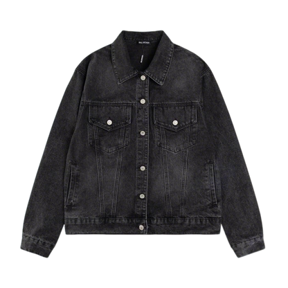 Balenciaga Black Denim Jacket With Classic Button Front Design
