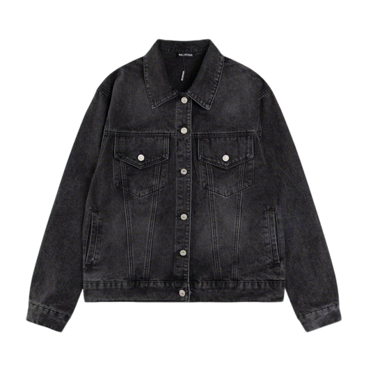 Balenciaga Black Denim Jacket With Classic Button Front Design