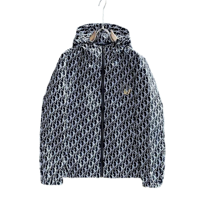 Dior Black Hooded Jacket With All - Over Monogram Pattern And Gold Accent