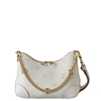 Elegant Louis Vuitton White Hobo Bag With Gold Chain And Monogram Patterns