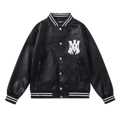 Amiri Black Faux Leather Varsity Jacket With Iconic Logo