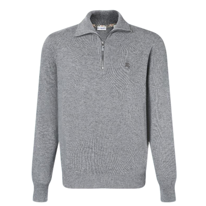 Burberry Men's Grey Half - Zip Cashmere Sweater With Logo