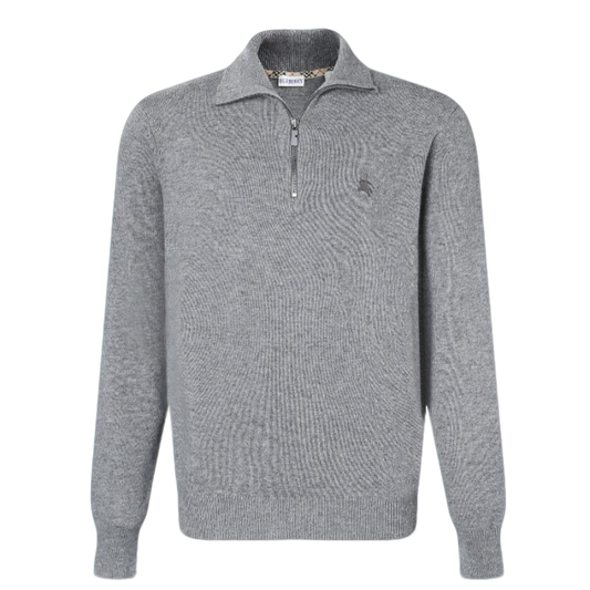 Burberry Men's Grey Half - Zip Cashmere Sweater With Logo