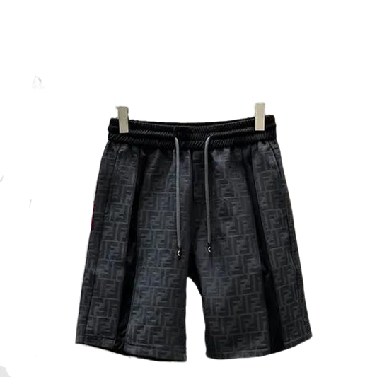 Fendi Men's Black FF Logo Pattern Casual Shorts