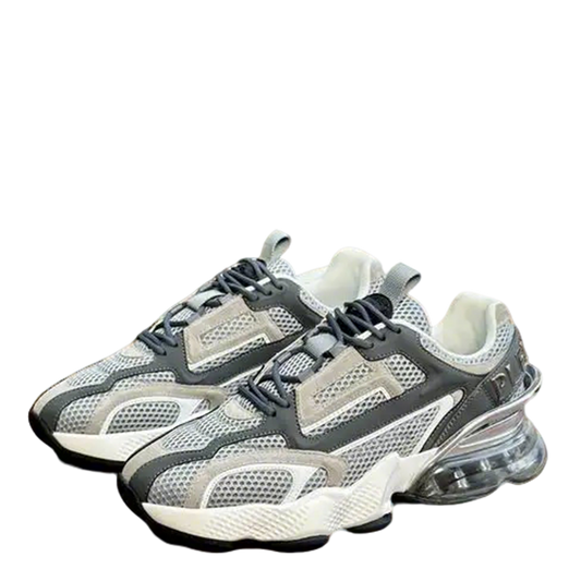 Philipp Plein Grey Mesh Athletic Sneakers With Transparent Heel Design