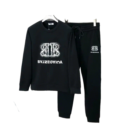 Balenciaga Black Tracksuit With Double B Logo And Crew Neck Sweatshirt