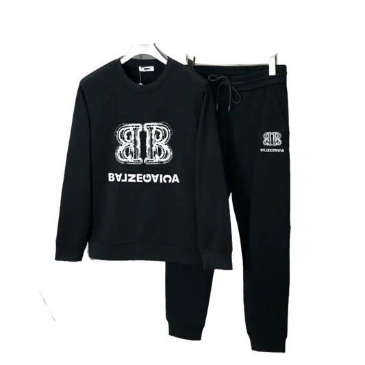 Balenciaga Black Tracksuit With Double B Logo And Crew Neck Sweatshirt