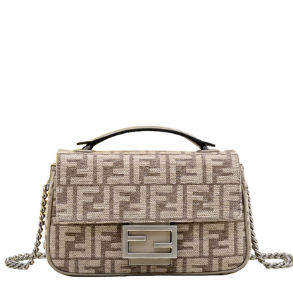 Elegant Fendi Baguette Bag With Signature FF Pattern And Chain Strap 008