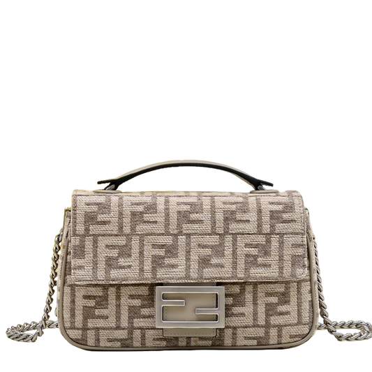 Elegant Fendi Baguette Bag With Signature FF Pattern And Chain Strap 008