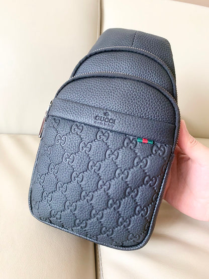 Stylish Black Gucci Sling Bag With Embossed GG Pattern And Brand Detailing For Modern Fashion 3218