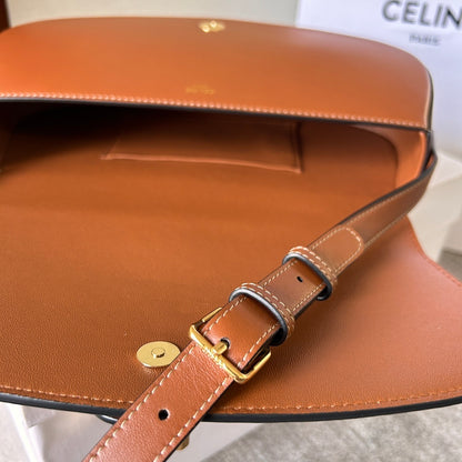 Stylish Celine TaBou Clutch Brown Leather Shoulder Bag With Gold Lock Detail 198663