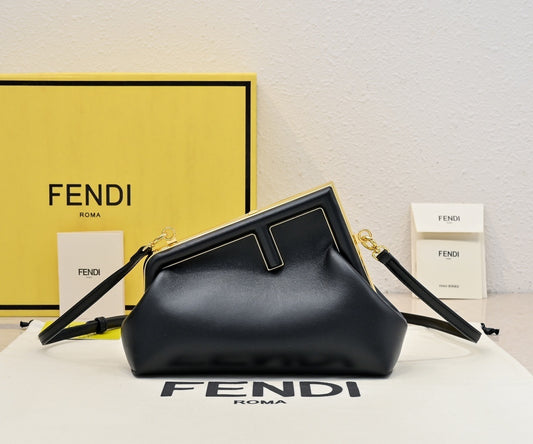 Elegant Fendi First Clutch Bag With Gold - Trimmed Frame And Cross - Body Strap 269
