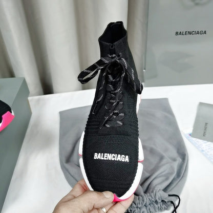 Balenciaga Unisex Black Pink Accent Lace-up Sock Sneakers Fashion Statement for Men and Women