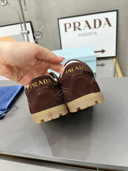 Prada Unisex Sneakers Triangle Logo Suede Luxury Sneakers