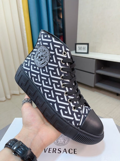 Versace Men's High-Top Sneakers - Luxury Designer Athletic Footwear with Baroque Print & Greek Key