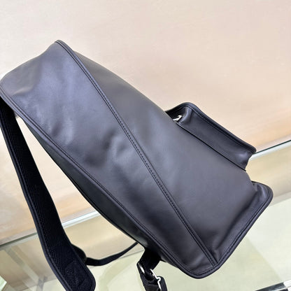 Sleek Black Leather Burberry Backpack With Embossed Logo And Functional Pockets Style No.6021