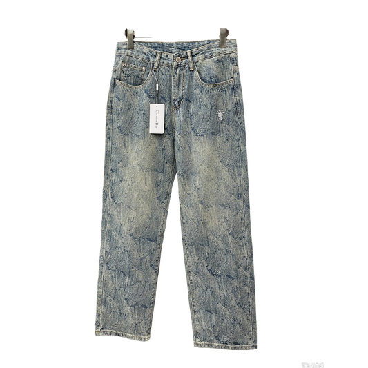Dior Light Blue Denim Jeans With Unique Pattern And Logo Tag