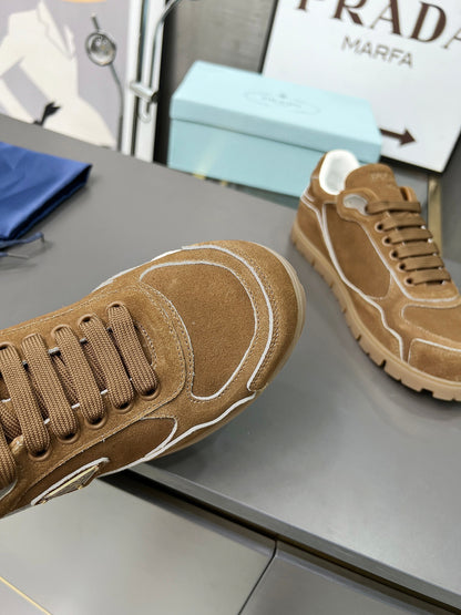 Prada Unisex Sneakers Triangle Logo Suede Luxury Sneakers