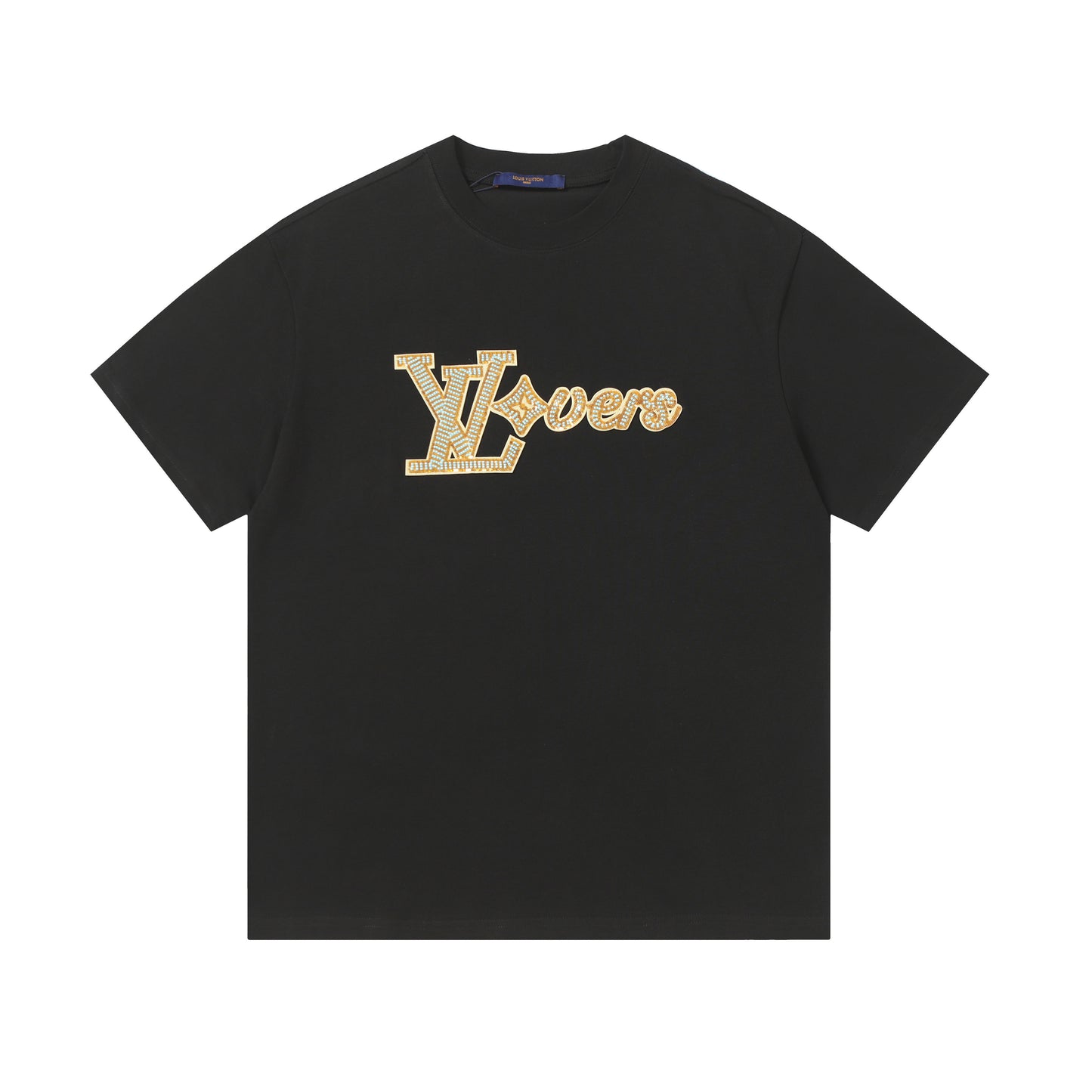 Louis Vuitton White/Black/Blue T - Shirt Featuring Embroidered "LV Lovers" Logo Design