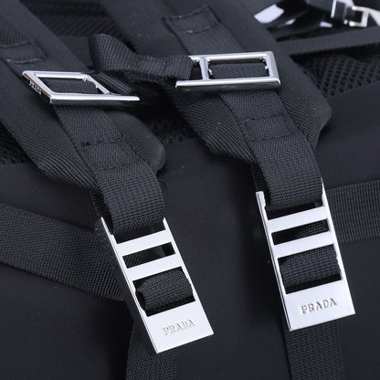 Prada Black Nylon Backpack With Multiple Pockets And Signature Logo 2VZ019
