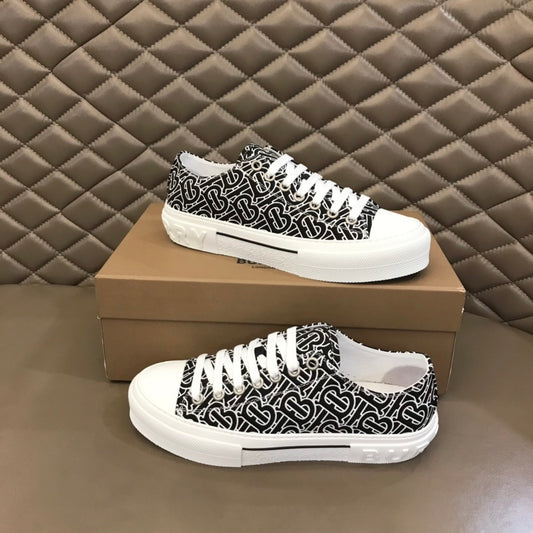 Burberry Unisex Black White Monogram Canvas Sneakers Fashionable Versatile Footwear For Men And Women With Signature Logo Design