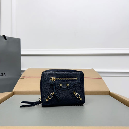 Balenciaga Compact Wallet with Textured Leather and Gold - Tone Hardware for Fashionable Organization
