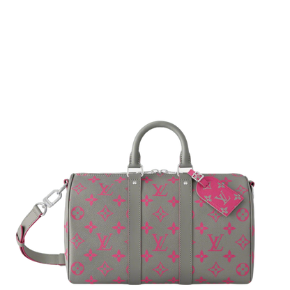 Stylish Louis Vuitton Keepall Bandoulière 35 Bag In Gray With Pink Monogram For Travel And Fashion