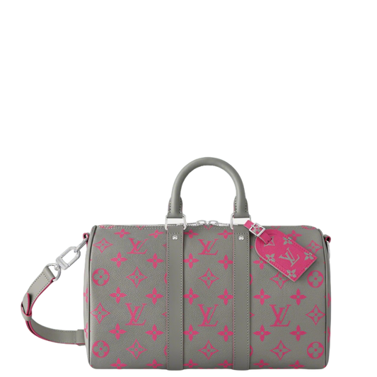 Stylish Louis Vuitton Keepall Bandoulière 35 Bag In Gray With Pink Monogram For Travel And Fashion