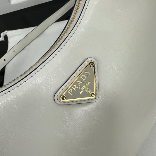 Prada White/Black Leather Crescent Hobo Bag With Adjustable Straps 1BC194
