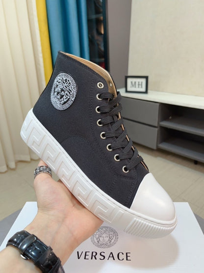 Versace Men's High-Top Sneakers - Luxury Designer Athletic Footwear with Baroque Print & Greek Key