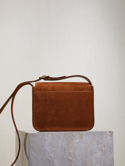 YSL Niki_baby Brown/Black Suede Crossbody Bag With Gold Logo Accent 633151-1