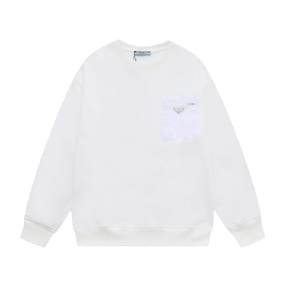 Chic Prada White Crew Neck Sweatshirt With Signature Pocket Detail For Fashion Fans