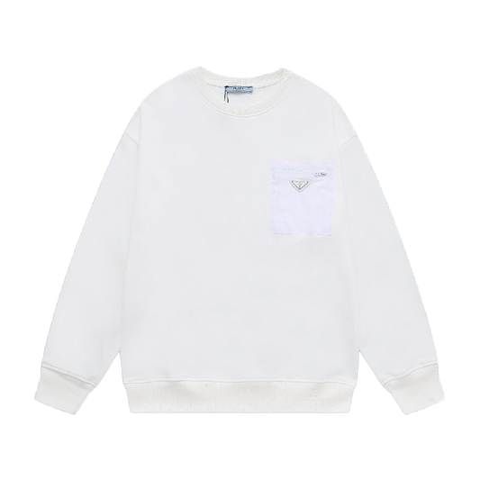 Chic Prada White Crew Neck Sweatshirt With Signature Pocket Detail For Fashion Fans