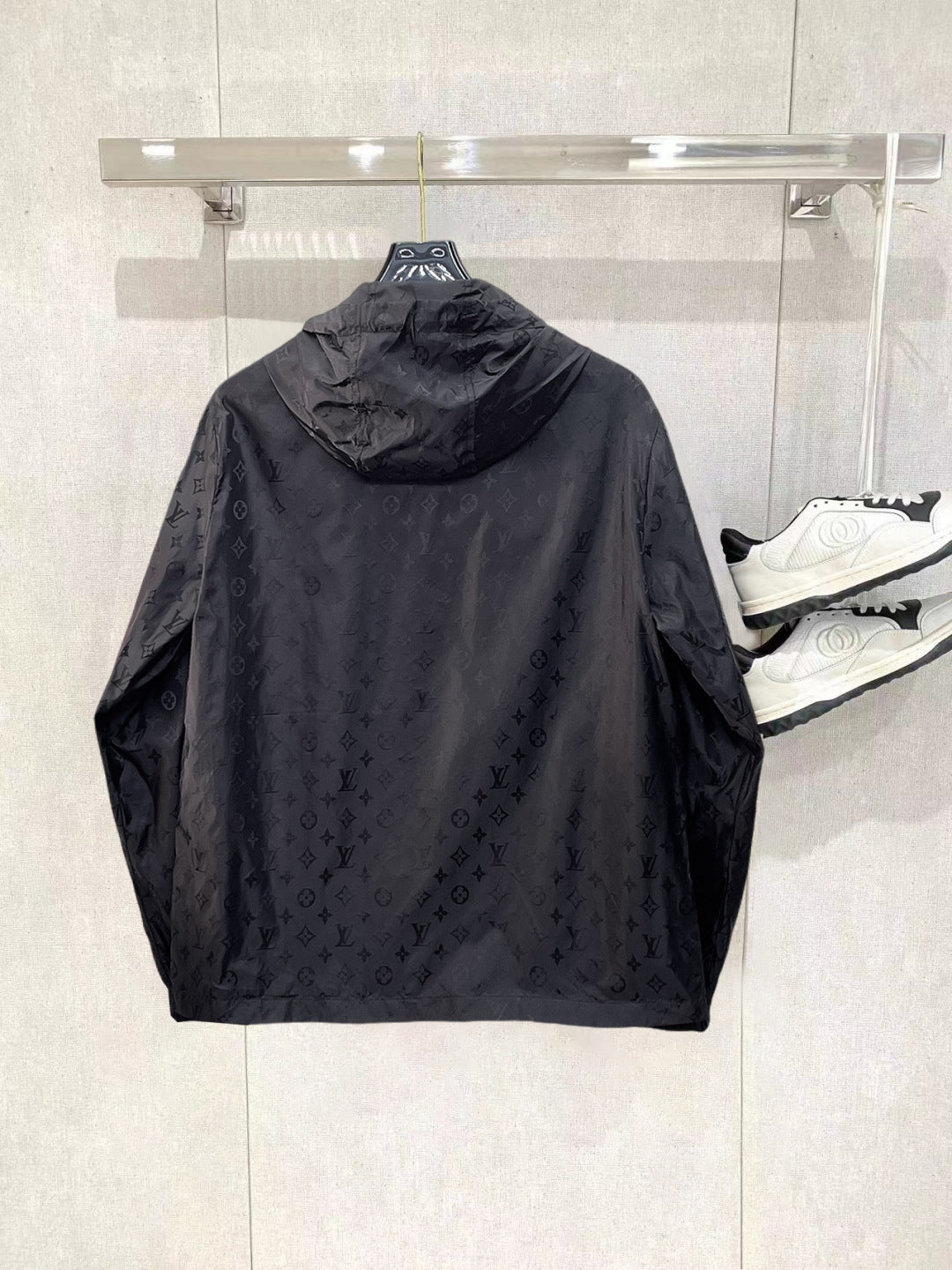 Louis Vuitton Men's Checkered Hooded Zip-Up Jacket with Signature Details