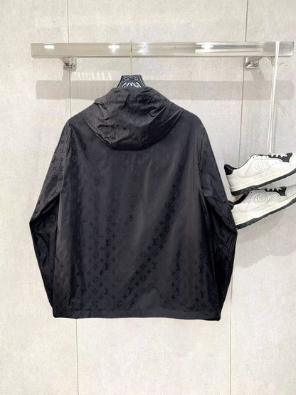 Louis Vuitton Men's Checkered Hooded Zip-Up Jacket with Signature Details