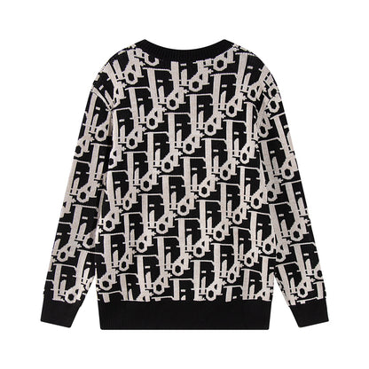 Dior Monogram Pattern Crew Neck Long Sleeve Fashion Sweater