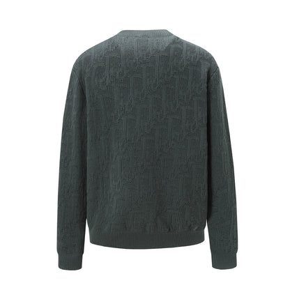 Dior Dark Green Patterned Crew Neck Long Sleeve Fashion Sweater