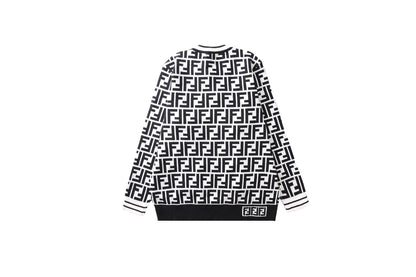 Fendi Black And White FF Pattern Crew Neck Long Sleeve Sweater